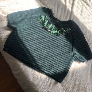 H&M Hunter Green Beaded Cropped Sweater